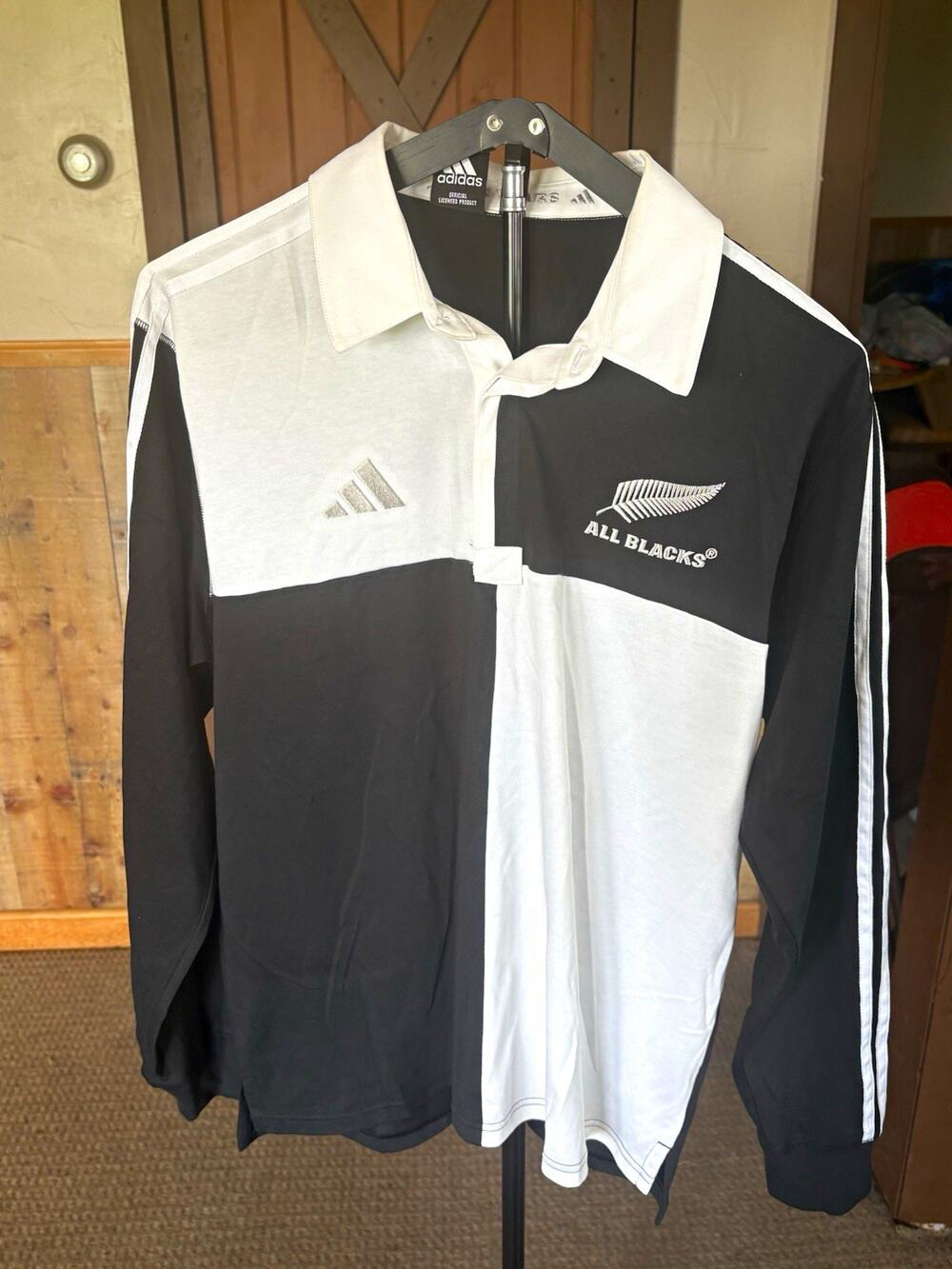 Adidas All Blacks Long Sleeve Heritage Polo Black White Quartered Men’s M
